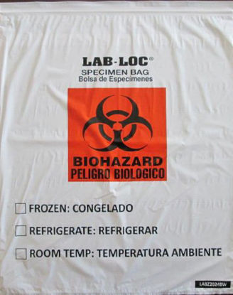 Picture of Specimen Transport Bag with Document Pouch Lab-Loc® 20 X 24 Inch LDPE Zip Closure Biohazard Symbol / Storage Instructions NonSterileLABZ2024BW