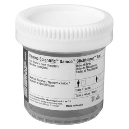 Picture of Specimen Container Samco™ Clicktainer™ 53 mm Opening Polypropylene / HDPE 120 mL (4 oz.) Screw Cap Patient Information Sterile120WHT53-1000