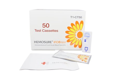 Picture of Rapid Test Kit Hemosure® Colorectal Cancer Screening Fecal Occult Blood Test (iFOB or FIT) Stool Sample 50 TestsT1-CT50