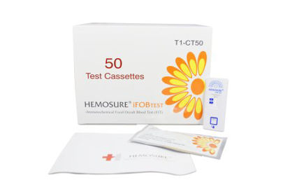 Picture of Rapid Test Kit Hemosure® Colorectal Cancer Screening Fecal Occult Blood Test (iFOB or FIT) Stool Sample 50 TestsT1-CT50