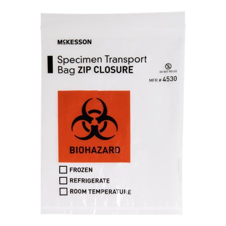 Picture of Specimen Transport Bag McKesson 8 X 10 Inch Plastic Zip Closure Biohazard Symbol / Storage Instructions NonSterile4530