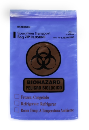 Picture of Specimen Transport Bag with Document Pouch McKesson 6 X 9 Inch LDPE Zip Closure Biohazard Symbol / Storage Instructions NonSterile79-LAB20609BE