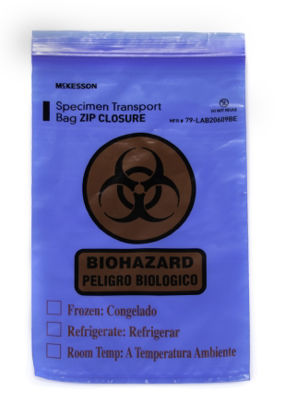 Picture of Specimen Transport Bag with Document Pouch McKesson 6 X 9 Inch LDPE Zip Closure Biohazard Symbol / Storage Instructions NonSterile79-LAB20609BE