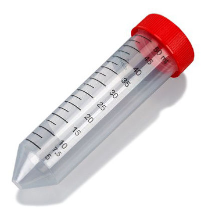 Picture of McKesson Centrifuge Tube Conical Bottom Plain 50 mL Red Screw Cap Polypropylene Tube177-6297PL