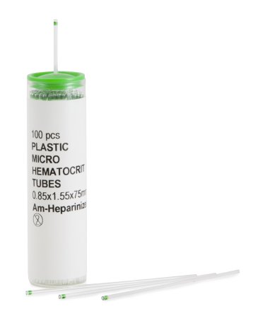 Picture of McKesson Capillary Blood Collection Tube Micro-hematocrit Ammonium Heparin Additive 0.8 X 1.5 X 75 mm Green Stripe Without Closure Plastic Tube555