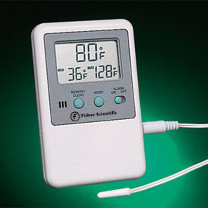 Picture of Digital Thermometer with Alarm Fisherbrand™ Traceable® Fahrenheit / Celsius -58° to +158°F (-50° to +70°C) Short External Sensor Multiple Mounting Options Battery Operated15-077-8D