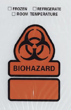 Picture of Specimen Transport Bag with Document Pouch 6 X 9 Inch Plastic Zip Closure Biohazard Symbol / Storage Instructions NonsterileB22