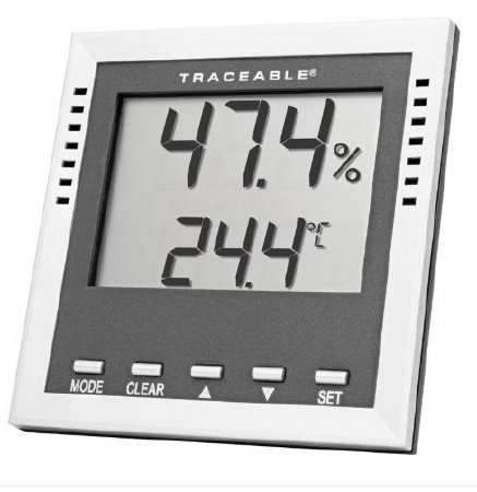 Picture of Dew Point / Wet Bulb / Humidity / Thermometer with Alarm Traceable® Fahrenheit / Celsius -40° to 158°F (-40° to 70°C) Internal Sensor Flip-out Stand / Wall Mount Battery Operated90080-03