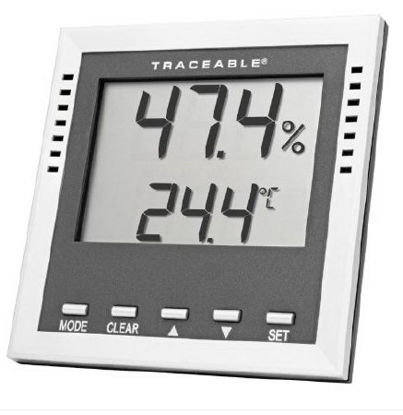 Picture of Dew Point / Wet Bulb / Humidity / Thermometer with Alarm Traceable® Fahrenheit / Celsius -40° to 158°F (-40° to 70°C) Internal Sensor Flip-out Stand / Wall Mount Battery Operated90080-03