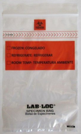 Picture of Specimen Transport Bag with Document Pouch Lab-Loc® 6 X 9 Inch LDPE Zip Closure Biohazard Symbol / Storage Instructions NonSterileLABZ69B