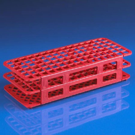 Picture of Stacking Test Tube Rack Globe® Scientific 456400 Series 90 Place 12 to 13 mm Tube Size Red 2-1/2 X 4-1/8 X 9-3/5 Inch456410