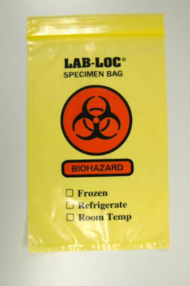 Picture of Specimen Transport Bag with Document Pouch Lab-Loc® 6 X 9 Inch LDPE Zip Closure Biohazard Symbol / Storage Instructions NonSterileLAB20609YE