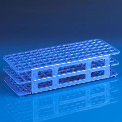 Picture of Stacking Test Tube Rack Globe® Scientific 456400 Series 90 Place 12 to 13 mm Tube Size Blue 2-1/2 X 4-1/8 X 9-3/5 Inch456404