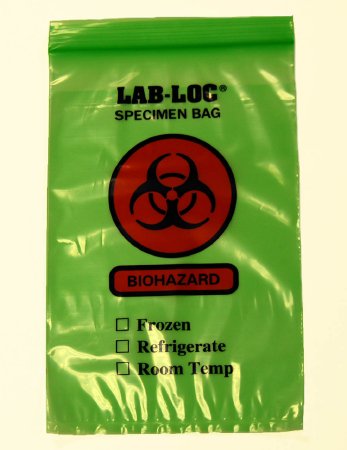 Picture of Specimen Transport Bag with Document Pouch Lab-Loc® 6 X 9 Inch LDPE Zip Closure Biohazard Symbol / Storage Instructions NonSterileLAB20609GR