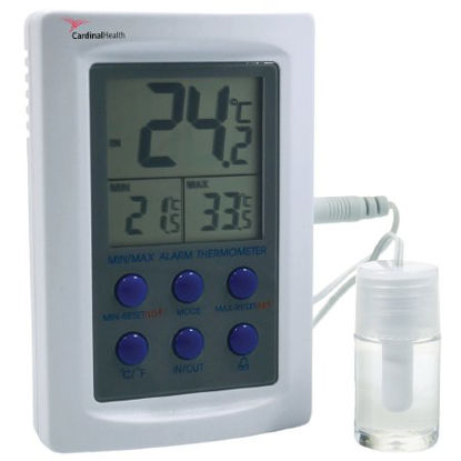 Picture of Digital Refrigerator / Freezer Thermometer with Alarm CardinalHealth™ Fahrenheit / Celsius -58° to +158°F (-50° to +70°C) Bottle Probe Desk / Wall / Door Mount Battery OperatedCH2960-4