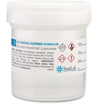 Picture of Prefilled Formalin Container StatClick™ Polypropylene 45 mL Fill in 90 mL (3 oz.) Screw Cap Warning Label NonSterileNB0345