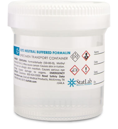 Picture of Prefilled Formalin Container StatClick™ Polypropylene 45 mL Fill in 90 mL (3 oz.) Screw Cap Warning Label NonSterileNB0345