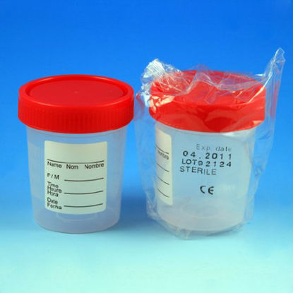 Picture of Specimen Container 2-1/4 X 2-7/8 Inch Polypropylene 120 mL (4 oz.) Screw Cap Patient Information Sterile5912