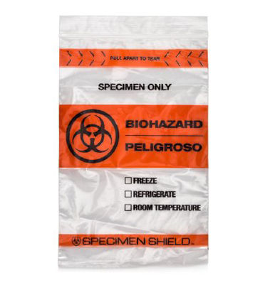 Picture of Specimen Transport Bag with Document Pouch Specimen Shield™ 6 X 9 Inch Polyethylene Zip Closure Biohazard Symbol / Storage Instructions NonSterileBGT0609