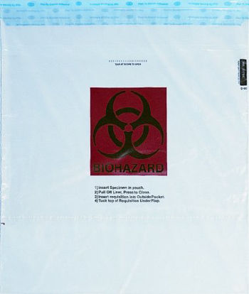 Picture of Specimen Transport Bag with Document Pouch Speci-Gard® 15 X 17 Inch Polyethylene Adhesive Closure Biohazard Symbol / Storage Instructions / Instructions for Use NonSterileUF95-1517BIO