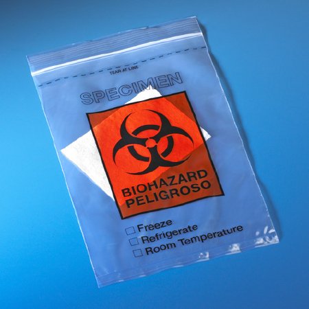 Picture of Specimen Transport Bag with Document Pouch and Absorbent Pad 6 X 10 Inch Polyethylene Zip Closure Biohazard Symbol / Storage Instructions NonSterile4922