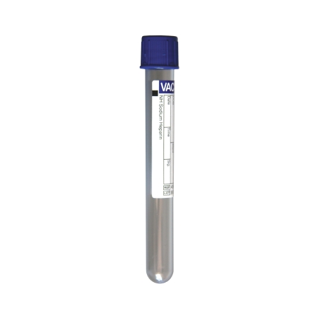 Picture of VACUETTE® Venous Blood Collection Tube Analyte Determination Sodium Heparin Additive 13 X 100 mm 6 mL Royal Blue / Black Ring Pull Cap Polyethylene Terephthalate (PET) Tube456275
