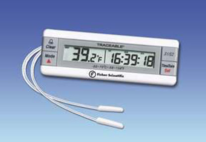 Picture of Digital Thermometer with Alarm Fisher Scientific™ Traceable® Fahrenheit / Celsius -58° to +158°F (-50° to +70°C) 2 Bullet Probes Multiple Mounting Options Battery Operated15078185