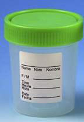 Picture of Specimen Container 53 mm Opening Polypropylene 90 mL (3 oz.) Screw Cap Patient Information Sterile22150106