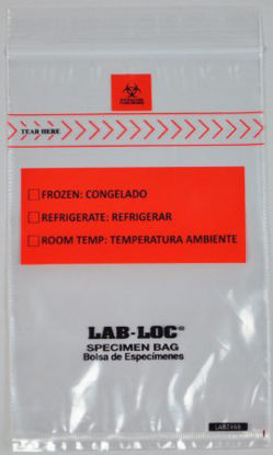 Picture of Specimen Transport Bag with Document Pouch Lab-Loc® 4 X 6 Inch LDPE Zip Closure Biohazard Symbol / Storage Instructions NonSterileLABZ46B