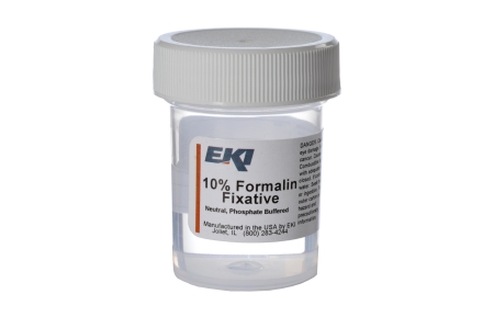 Picture of Prefilled Formalin Container Polypropylene 15 mL Fill in 30 mL (1 oz.) Screw Cap Warning Label / Patient Information NonSterile4499-100X30ML
