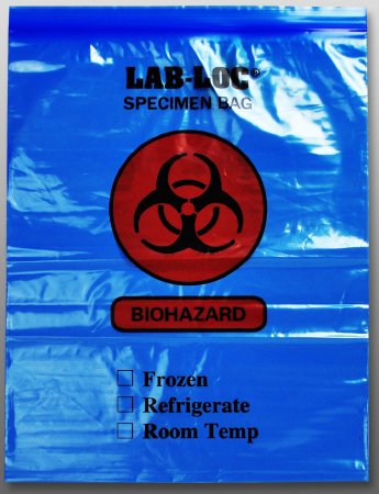 Picture of Specimen Transport Bag Lab-Loc® 12 X 15 Inch LDPE Zip Closure Biohazard Symbol / Storage Instructions NonSterileLAB221215BE