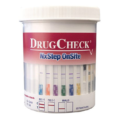Picture of Drugs of Abuse Test DrugCheck® NxStep OnSite 8-Drug Panel BAR, BUP, BZO, COC, mAMP/MET, OPI300, OXY, THC Urine Sample 25 Tests60831