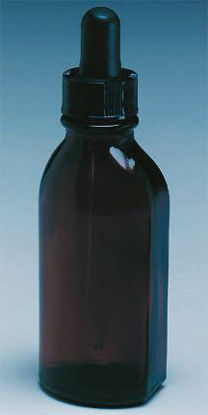 Picture of Dropper, Bottle Fisherbrand® 2 oz, Amber, Glass, Screw Cap With Rubber Bulb, Glass Pipet Light-Sensitive Chemicals02983B