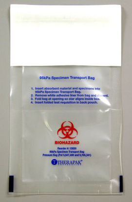Picture of Specimen Transport Bag with Document Pouch Therapak® 95kPa Compliant 7 X 11 Inch Plastic Adhesive Closure Biohazard Symbol / Instructions for Use NonSterile22130020