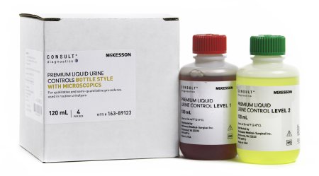 Picture of Urine Chemistry Urinalysis Control McKesson Consult™ Microscopic Testing Positive Level / Negative Level 2 Level 1 (Abnormal) 120 mL Bottles, 2 Level 2 (Normal with hCG) 120 mL Bottles163-89123