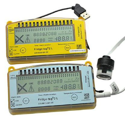 Picture of Freezer Vaccine Data Logger with Alarm Fridge-tag® 2L Fahrenheit / Celsius -22° to +131°F (-30° to +55°C) Glycol Bottle Probe Battery OperatedBERFREEZTAG2L