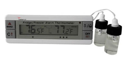 Picture of Digital Refrigerator / Freezer Thermometer with Alarm Cardinal Health™ Fahrenheit / Celsius -40° to +158°F (-40° to +70°C) 2 Bottle Probes Flip-out Stand / Wall Mount Battery OperatedCH2941-6