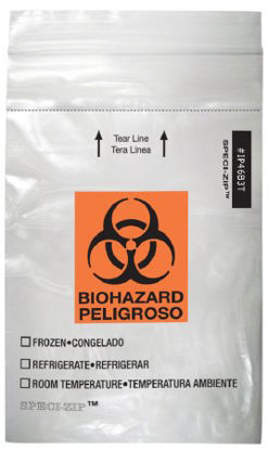 Picture of Specimen Transport Bag with Document Pouch Speci-Zip® 4 X 6 Inch Polyethylene Zip Closure Biohazard Symbol / Storage Instructions NonSterileIP46B3T