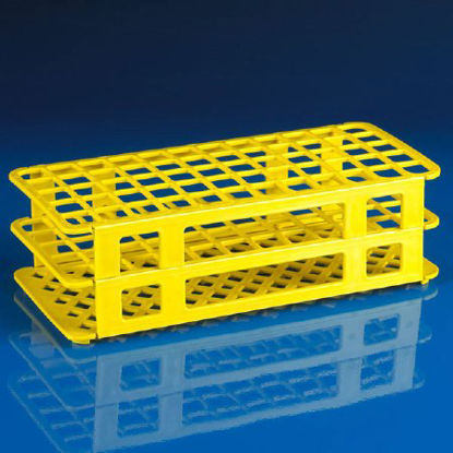 Picture of Stacking Test Tube Rack Globe® Scientific 456500 Series 60 Place 15 to 17 mm Tube Size Yellow 2-4/5 X 4-1/8 X 9-3/5 Inch456506