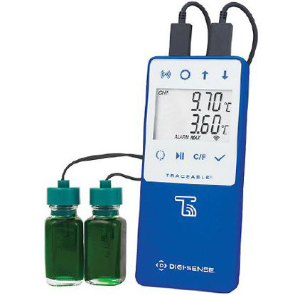 Picture of Datalogging Refrigerator / Freezer Thermometer with Alarm Digi-Sense™ Fahrenheit / Celsius -58° to +140° (-50° to +60°C) 2 Bottle Probes Multiple Mounting Options Battery Operated99460-00