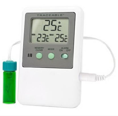 Picture of Digital Refrigerator / Freezer Thermometer with Alarm Traceable® Fahrenheit / Celsius -58° to +158°F (-50° to +70°C) Bottle Probe Flip-out Stand / Wall Mount94460-71