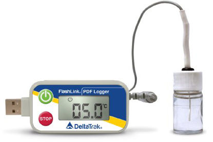 Picture of Vaccine Temperature Data Logger with Alarm Flashlink® PDF Logger Fahrenheit -58° to +104°F (-50° to +40°C) Glycol Bottle Probe Magnet Battery Operated40527-03