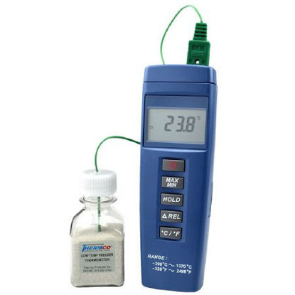 Picture of Digital Ultra-Low Freezer Thermometer Fahrenheit / Celsius -148° to +320°F (-100° to +160°C) with Bottle Bottle Probe Battery OperatedACCULF307FC