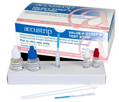 Picture of Rapid Test Kit Accustrip Value+™ Infectious Disease Immunoassay Strep A Test Throat Swab Sample 25 TestsID513