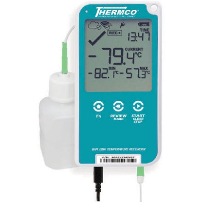 Picture of Refrigerator / Freezer Vaccine Data Logger with Alarm Thermco® Fahrenheit / Celsius -130° to +104°F (-90° to +40°C) External Probe Wall Mount AC Adaptor / USB / Battery BackupLTUTREL30WIFI