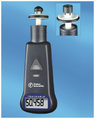 Picture of Touch Tachometer Fisherbrand™ Traceable™ 1.25 X 1.75 X 4.75 Inch, 0.001, 0.01, 0.1 or 1 Resolution, 10.000 to 99,999 Range, LCD Display Type, Individually serial-numbered Traceable Certificate is provided indicating traceability to + Standards provided by NIST™. For Measure Centrifuges, Pumps, Rollers, Shafts, Gears, Motors and Moving Surfaces024012