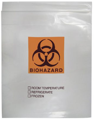 Picture of Specimen Transport Bag with Document Pouch Speci-Zip® 8 X 10 Inch Polyethylene Zip Closure Biohazard Symbol / Storage Instructions NonSterileIP810B3T