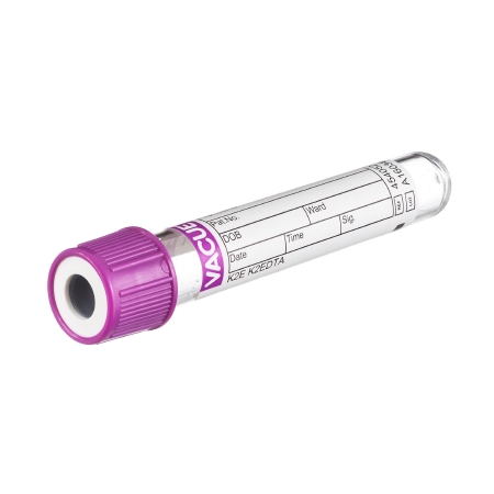 Picture of VACUETTE® Venous Blood Collection Tube K2 EDTA Additive 13 X 75 mm 1 mL Lavender / White Ring Pull Cap Polyethylene Terephthalate (PET) Tube454052