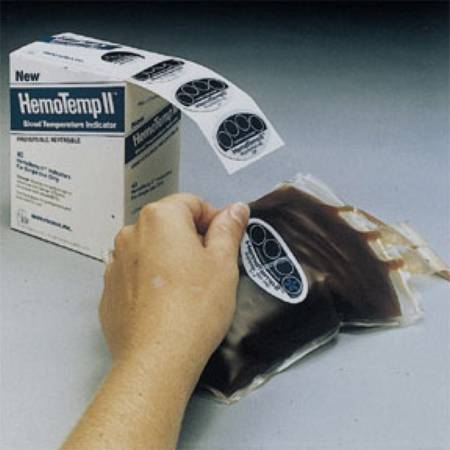 Picture of Blood Bag Temperature Indicator HemoTemp® II Celsius 1° to 9°C Adhesive Temperature Sensor Surface Mount Does Not Require Power22246194