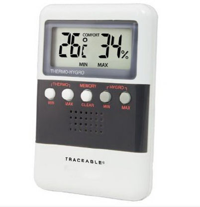 Picture of Digital Thermometer / Hygrometer Traceable® Fahrenheit / Celsius 32° to 122°F Solid State Sensors Flip-out Stand / Wall Mount Battery Operated98766-84